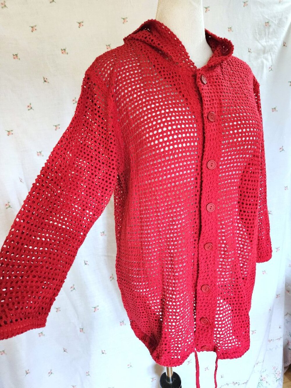 Size L to XL Vintage 1990s Baja Blue Mesh Cardigan